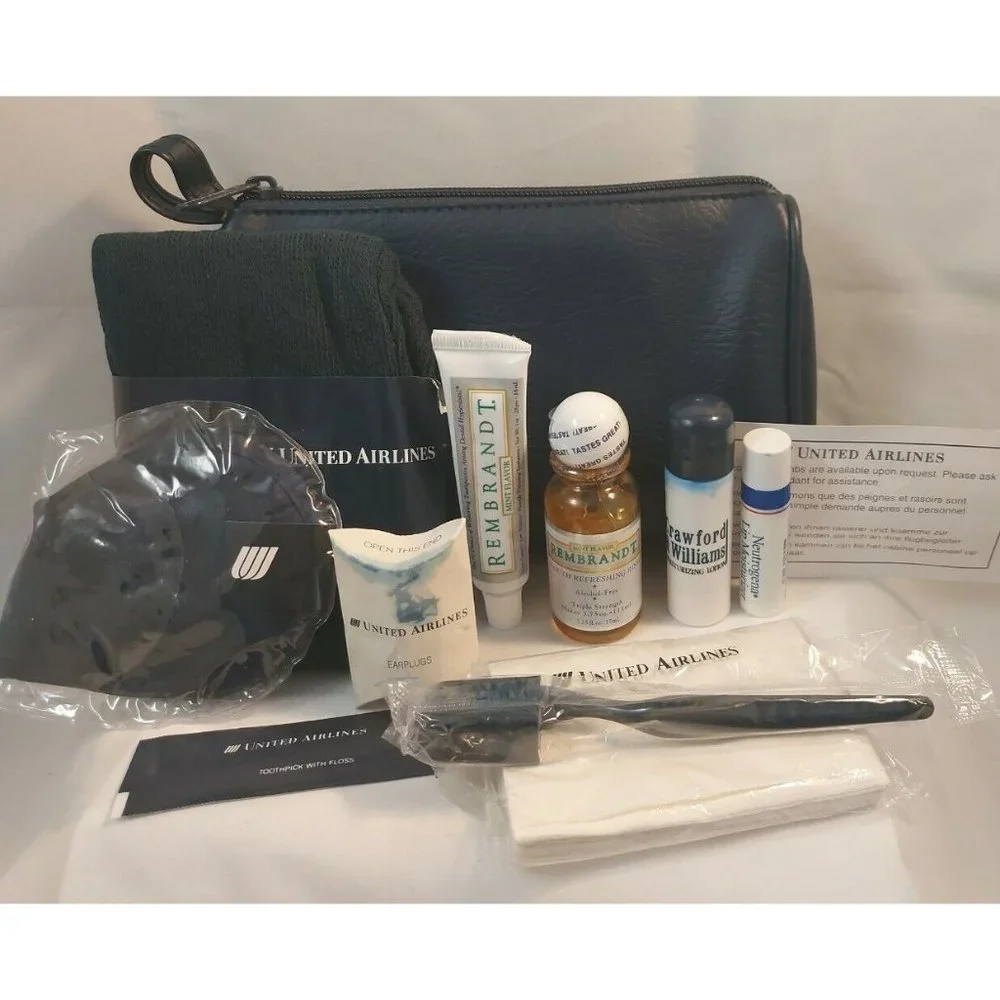 Vtg United Airlines First Class Amenity Toiletry Kit Travel InFlight Bag Blue